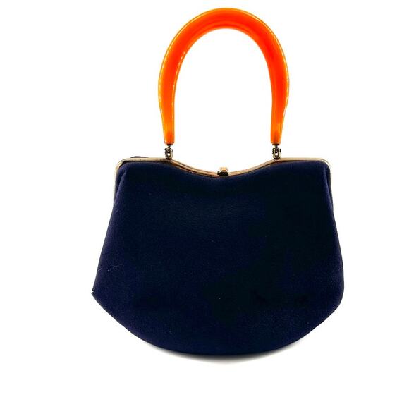 Vintage Morris Moskowitz Black Wool Purse Brownish orange lucite handle - Picture 2 of 10